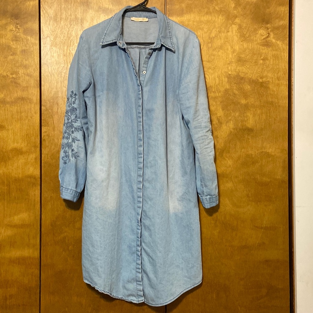 AllDay Embroidered Sleeves Denim Dress Large